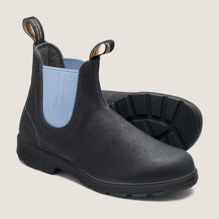 Blundstone الرجال الأحذية من جلد الغزال الأصلي الصلب رمادي / أزرق