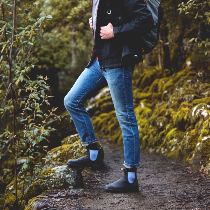 Blundstone الرجال الأحذية من جلد الغزال الأصلي الصلب رمادي / أزرق